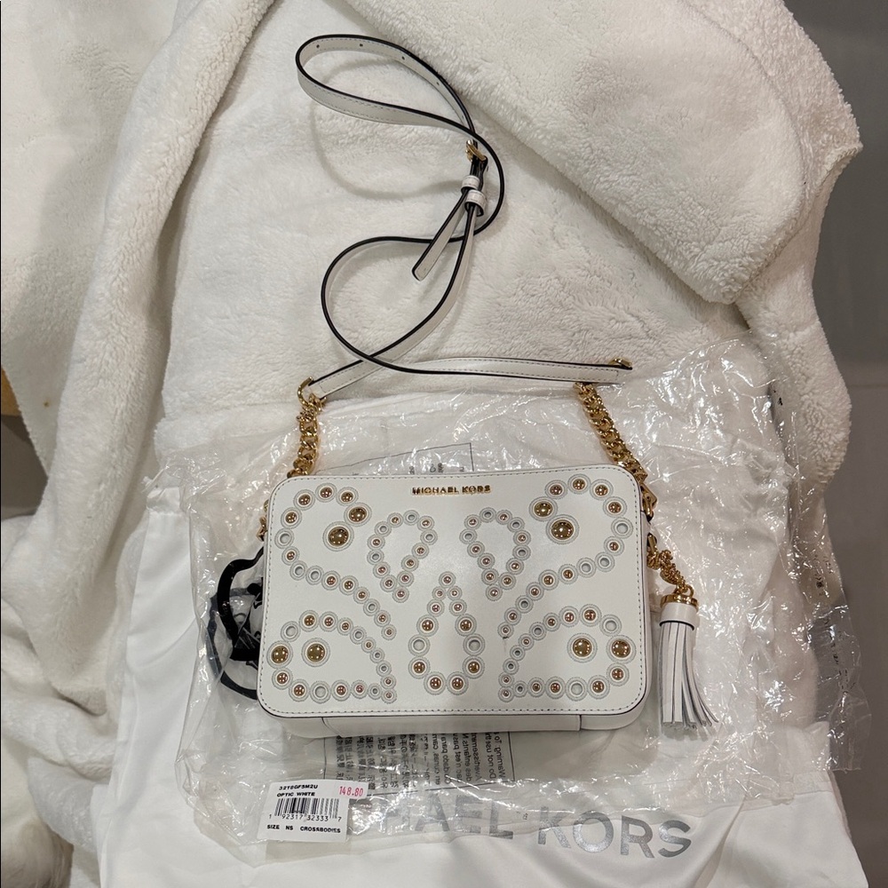 Michael Kors White Crossbody Bag with Gold Accents